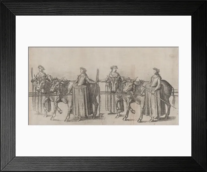 Framed Print : Four women walking alongside four cows;plate from Repraesentatio Der Fü Framed Print : Four women walking alongside four cows;plate from Repraesentatio Der Fü