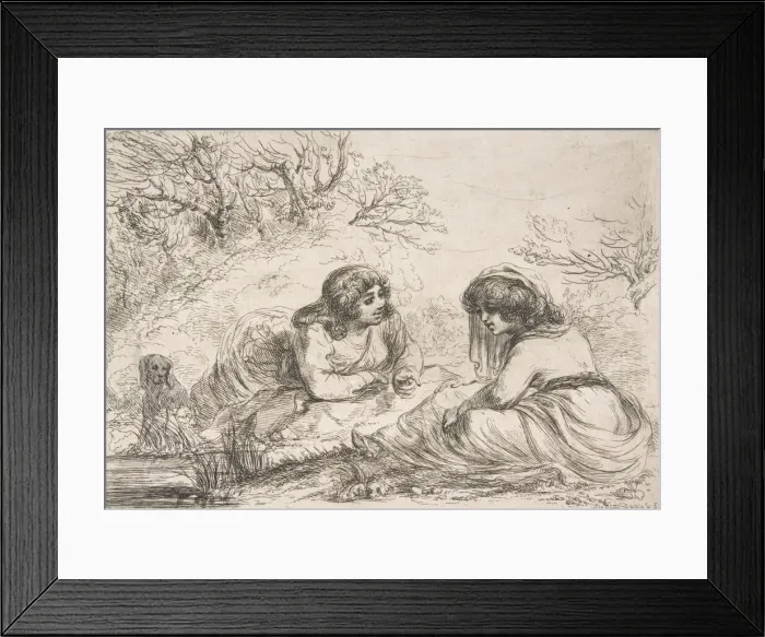 Framed Print : Two Women in a Landscape, 18th-early 19th century. 18th-early 19th century Framed Print : Two Women in a Landscape, 18th-early 19th century. 18th-early 19th century