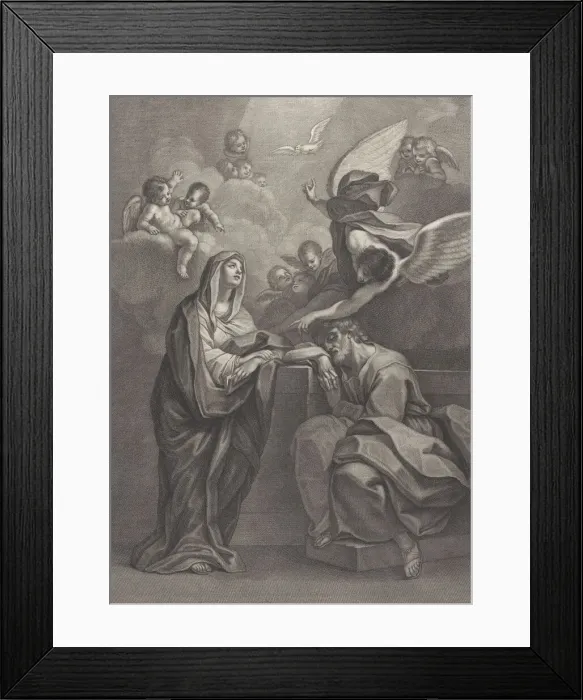 Framed Print : Plate 6: Saint Josephs dream, with the Virgin Mary at left Framed Print : Plate 6: Saint Josephs dream, with the Virgin Mary at left