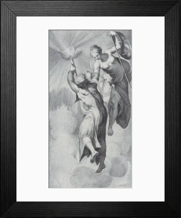 Framed Print : Minerva assisting Prometheus as he attempts to scale the heavens, 1756. Creators: Bartolomeo Crivellari, Gabriel Soderling Framed Print : Minerva assisting Prometheus as he attempts to scale the heavens, 1756. Creators: Bartolomeo Crivellari, Gabriel Soderling