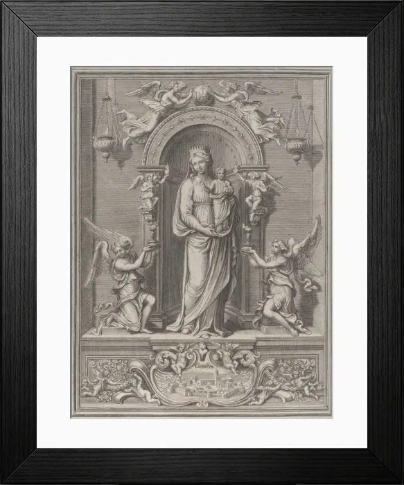 Framed Print : Madonna of Loreto, within a niche with an angel on either side, 1650-1724 Framed Print : Madonna of Loreto, within a niche with an angel on either side, 1650-1724