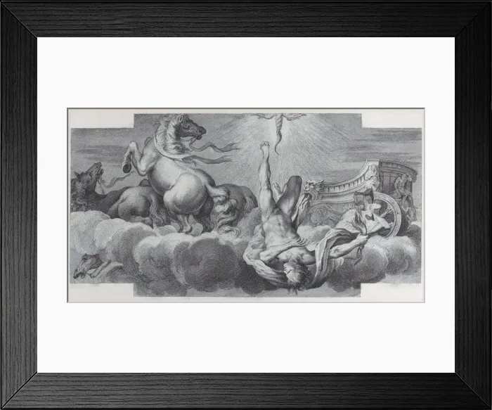 Framed Print : Plate 34: Auriga, the charioteer, falls from the chariot at center, with three horses at l... 1756. Creators: Bartolomeo Crivellari, Gabriel Soderling Framed Print : Plate 34: Auriga, the charioteer, falls from the chariot at center, with three horses at l... 1756. Creators: Bartolomeo Crivellari, Gabriel Soderling