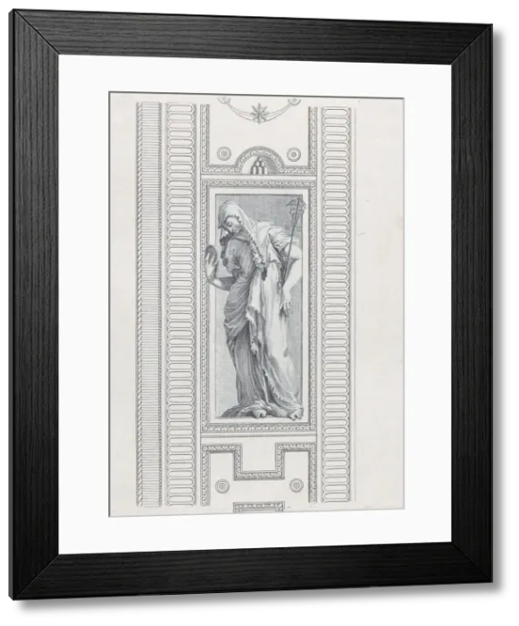 Framed Print : Plate 16: mythological figure holding a mirror, 1756. Creators: Bartolomeo Crivellari Framed Print : Plate 16: mythological figure holding a mirror, 1756. Creators: Bartolomeo Crivellari