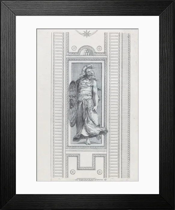 Framed Print : Plate 15: mythological figure wearing a helmet and holding a shield, 1756 Framed Print : Plate 15: mythological figure wearing a helmet and holding a shield, 1756