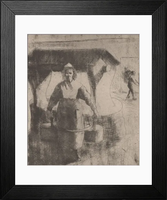 Framed Print : Woman at a Well, 1891. Creator: Camille Pissarro Framed Print : Woman at a Well, 1891. Creator: Camille Pissarro