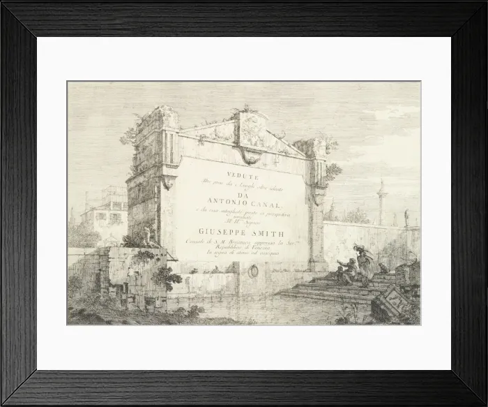 Framed Print : Title page with a large wall of a classical ruin, with a figure seated at right pointin Framed Print : Title page with a large wall of a classical ruin, with a figure seated at right pointin