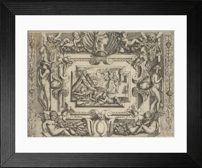 Framed Print : Judith and maidservant with the head of Holofernes, set within an elaborate frame, c Framed Print : Judith and maidservant with the head of Holofernes, set within an elaborate frame, c