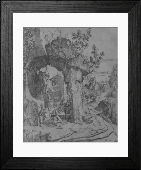 Framed Print : Saint Jerome seated beneath a rocky arch, ca. 1505-20. Creator: Benedetto Montagna Framed Print : Saint Jerome seated beneath a rocky arch, ca. 1505-20. Creator: Benedetto Montagna