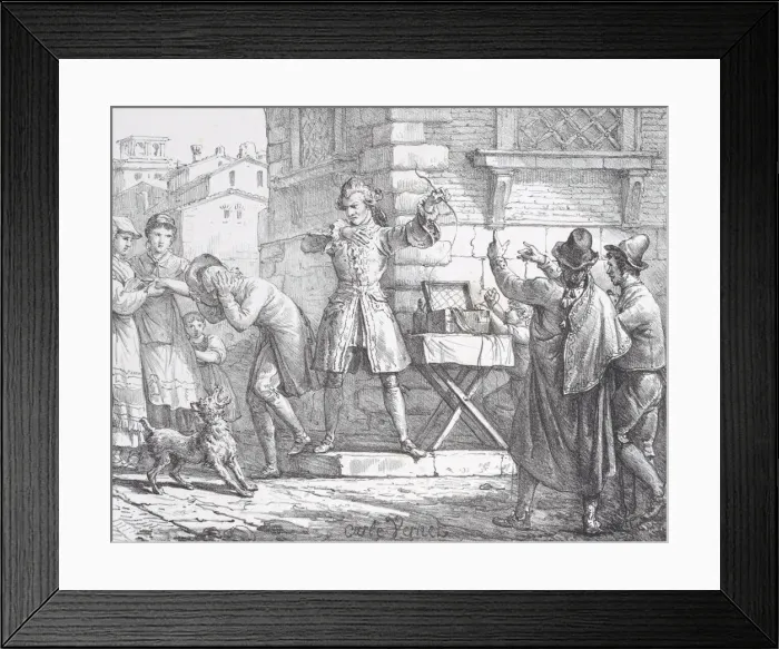 Framed Print : The Fool Who Sells Wisdom, ca. 1818. Creator: Godefroy Engelmann