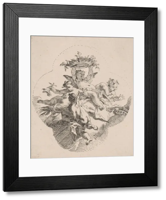 Framed Print : Putti holding flowers, 1725-75. Creator: Carlo Innocenzo Carloni Framed Print : Putti holding flowers, 1725-75. Creator: Carlo Innocenzo Carloni