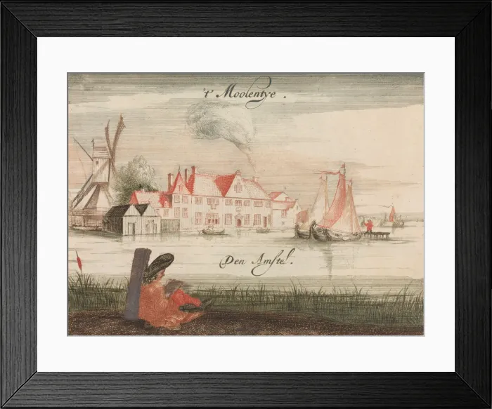 Framed Print : t Moolentye, Den Amstel in: Tooneel Der Voornaamste Nederlands Huizen, En Lust Hoven, N Framed Print : t Moolentye, Den Amstel in: Tooneel Der Voornaamste Nederlands Huizen, En Lust Hoven, N