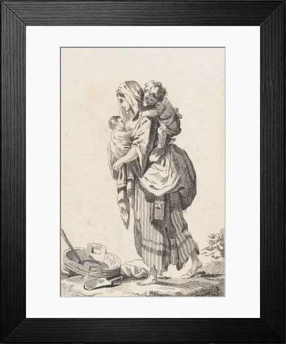 Framed Print : Peasant Woman with Two Children, ca. 1758. Creator: Catherine Francoise Beauvarlet Framed Print : Peasant Woman with Two Children, ca. 1758. Creator: Catherine Francoise Beauvarlet