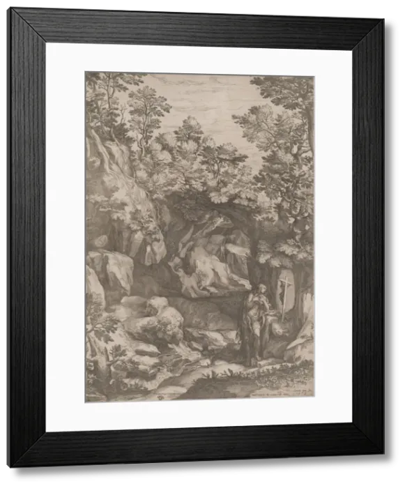 Framed Print : Mary Magdalen Repentant in the Wilderness, 1573. Creator: Cornelis Cort Framed Print : Mary Magdalen Repentant in the Wilderness, 1573. Creator: Cornelis Cort