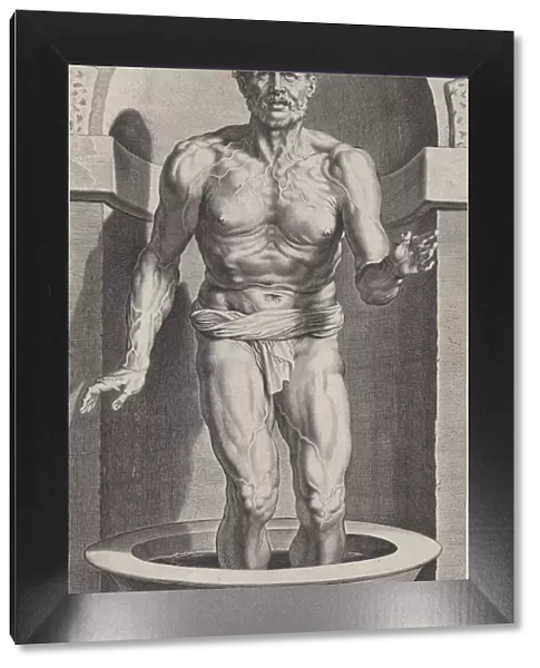Seneca at the bath, standing in a niche with his feet in a basin, ca. 1615. ca. 1615