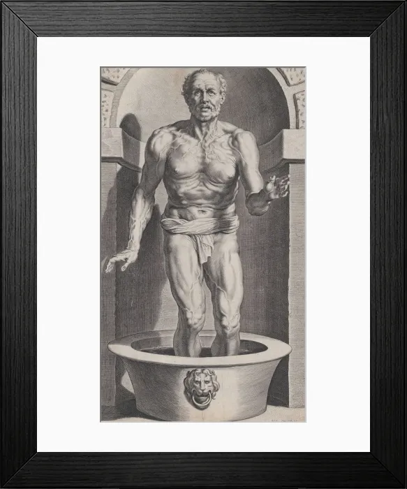 Framed Print : Seneca at the bath, standing in a niche with his feet in a basin, ca. 1615. ca. 1615 Framed Print : Seneca at the bath, standing in a niche with his feet in a basin, ca. 1615. ca. 1615