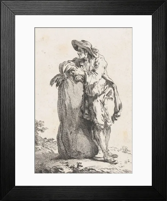 Framed Print : Peasant Leaning on a Sack of Grain, 1758. Creator: Catherine Francoise Beauvarlet Framed Print : Peasant Leaning on a Sack of Grain, 1758. Creator: Catherine Francoise Beauvarlet