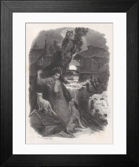 Framed Print : Night; vignette of girl in 18th century costume picking roses on verso, ca. 1830-65 Framed Print : Night; vignette of girl in 18th century costume picking roses on verso, ca. 1830-65