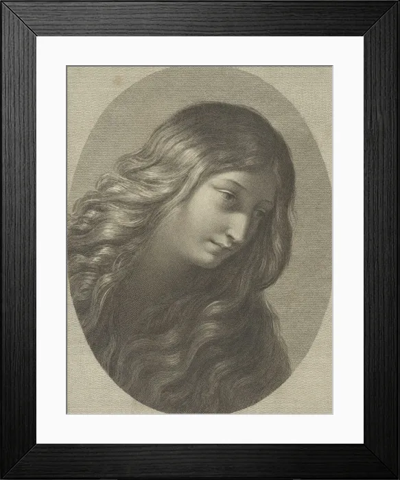 Framed Print : The head of Mary Magdalene looking down to the right, in an oval frame, after Ren... ca Framed Print : The head of Mary Magdalene looking down to the right, in an oval frame, after Ren... ca