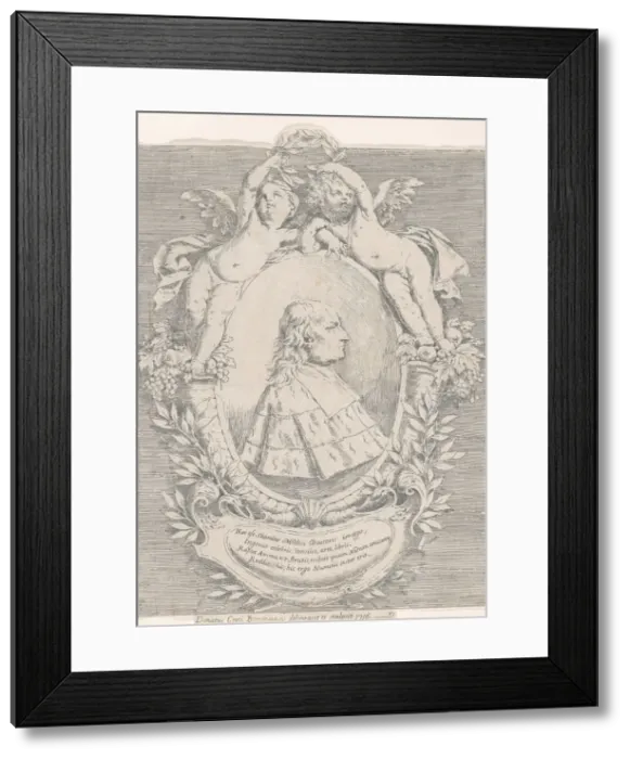 Framed Print : Portrait of Giovanni Girolamo Sbaraglia, within an oval flanked by two putti Framed Print : Portrait of Giovanni Girolamo Sbaraglia, within an oval flanked by two putti
