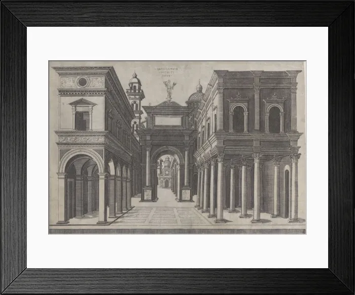 Framed Print : A street with various buildings, colonnades and an arch, 1475-1510 Framed Print : A street with various buildings, colonnades and an arch, 1475-1510