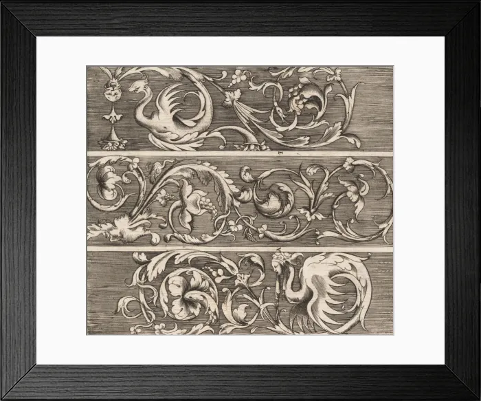 Framed Print : Three Friezes with Ornamental Foliage, ca. 1541-43. Creator: Enea Vico Framed Print : Three Friezes with Ornamental Foliage, ca. 1541-43. Creator: Enea Vico