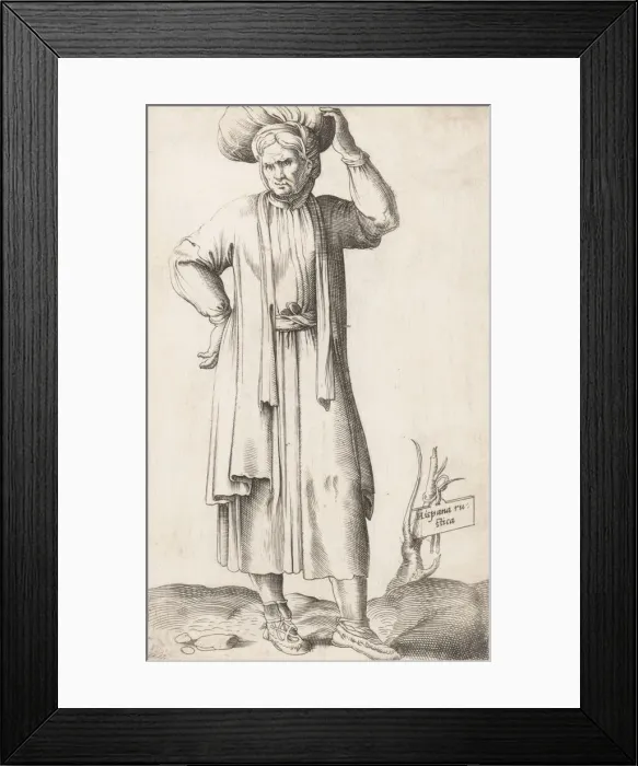 Framed Print : Costume Plate: Hispania Rustica (with laundry on head), ca. 1557-58. Creator: Enea Vico Framed Print : Costume Plate: Hispania Rustica (with laundry on head), ca. 1557-58. Creator: Enea Vico