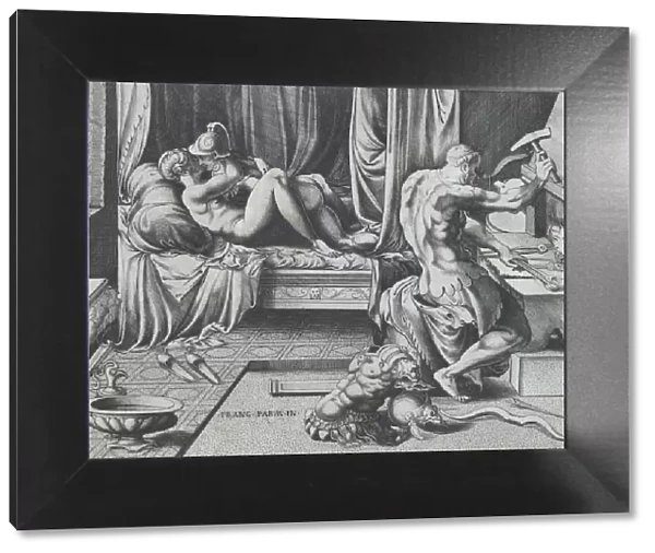 Venus and Mars Embracing as Vulcan Works at His Forge, 1543. Creator: Enea Vico