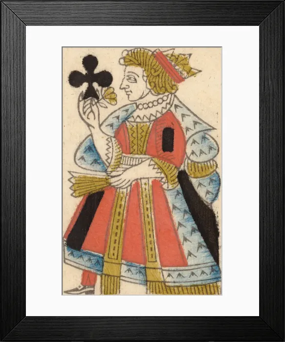 Framed Print : Queen of Clubs, from a Set of Piquet Cards, late 18th-19th century Framed Print : Queen of Clubs, from a Set of Piquet Cards, late 18th-19th century