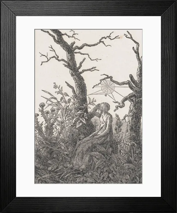 Framed Print : Seated Woman with a Spider's Web (Die Frau mit dem Spinnennnetz zwischen kahlen B... probably 1803. Creator: Christian Friedrich) Framed Print : Seated Woman with a Spider's Web (Die Frau mit dem Spinnennnetz zwischen kahlen B... probably 1803. Creator: Christian Friedrich)