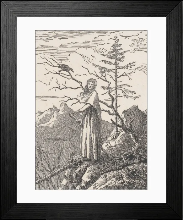 Framed Print : Woman with a Raven (Die Frau mit dem Raben am Abgrund), probably 1803 Framed Print : Woman with a Raven (Die Frau mit dem Raben am Abgrund), probably 1803
