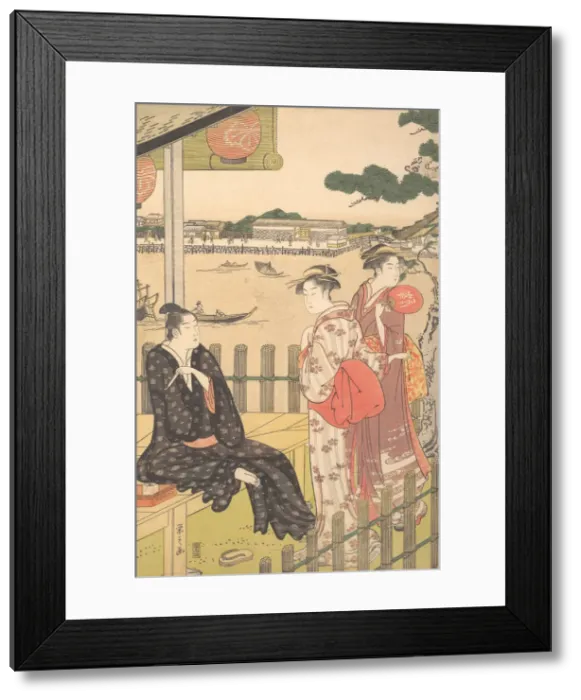 Framed Print : Group at a Tea-house on the Bank of the Sumida River, ca. 1790. Creator: Hosoda Eishi Framed Print : Group at a Tea-house on the Bank of the Sumida River, ca. 1790. Creator: Hosoda Eishi