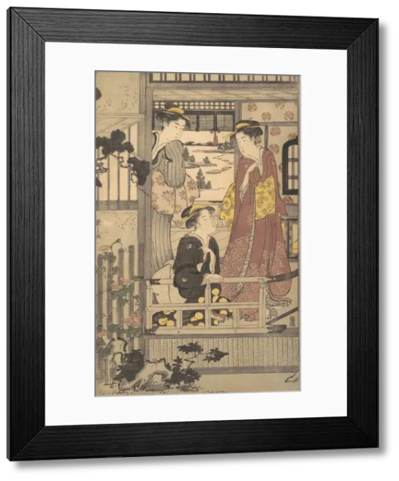 Framed Print : Three Women on a Veranda, 1756-1829. Creator: Hosoda Eishi Framed Print : Three Women on a Veranda, 1756-1829. Creator: Hosoda Eishi