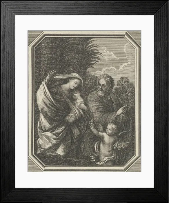 Framed Print : The Flight into Egypt; the holy family walking with the young John the Baptist, tre Framed Print : The Flight into Egypt; the holy family walking with the young John the Baptist, tre