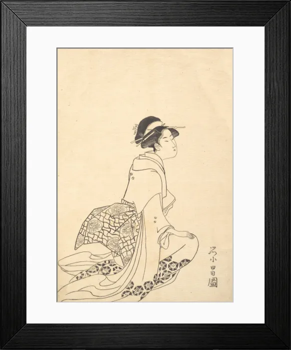 Framed Print : A Woman Kneeling. Creator: Chokosai Eisho Framed Print : A Woman Kneeling. Creator: Chokosai Eisho