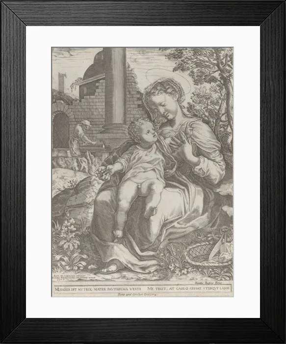 Framed Print : The Holy Family in Egypt, with Joseph as a carpenter in the background Framed Print : The Holy Family in Egypt, with Joseph as a carpenter in the background