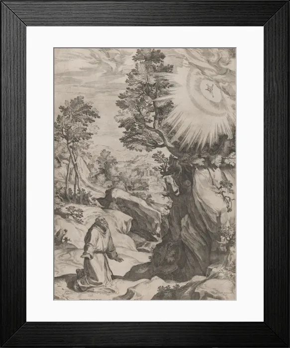Framed Print : St Francis Penitent in the Wilderness, 1575. Creator: Cornelis Cort Framed Print : St Francis Penitent in the Wilderness, 1575. Creator: Cornelis Cort