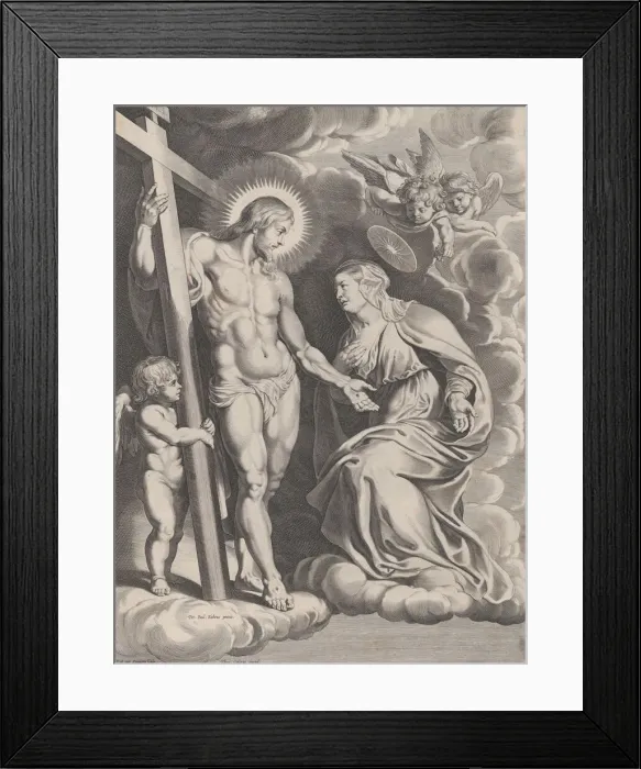 Framed Print : The Intercession of the Virgin, kneeling on a cloud at right before Christ, standin Framed Print : The Intercession of the Virgin, kneeling on a cloud at right before Christ, standin