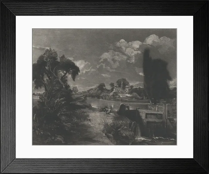 Framed Print : A Lock on the Stour, 1830. Creator: David Lucas Framed Print : A Lock on the Stour, 1830. Creator: David Lucas