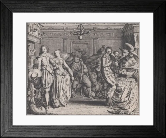 Framed Print : Interior with Dancing Couples and Musicians, ca. 1620. Creator: Cornelis Koning Framed Print : Interior with Dancing Couples and Musicians, ca. 1620. Creator: Cornelis Koning