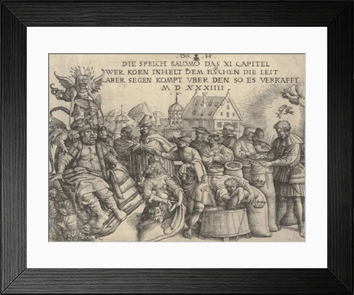 Framed Print : Illustration to Proverbs 11: 26, 1534. Creator: Daniel Hopfer