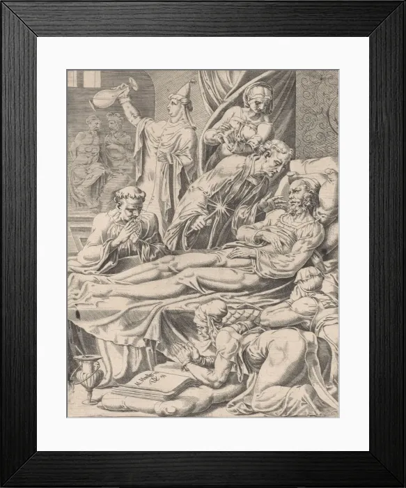Framed Print : The Rich Man on His Deathbed, from The Parable of Lazarus and the Rich Man, plate 2, 1551 Framed Print : The Rich Man on His Deathbed, from The Parable of Lazarus and the Rich Man, plate 2, 1551