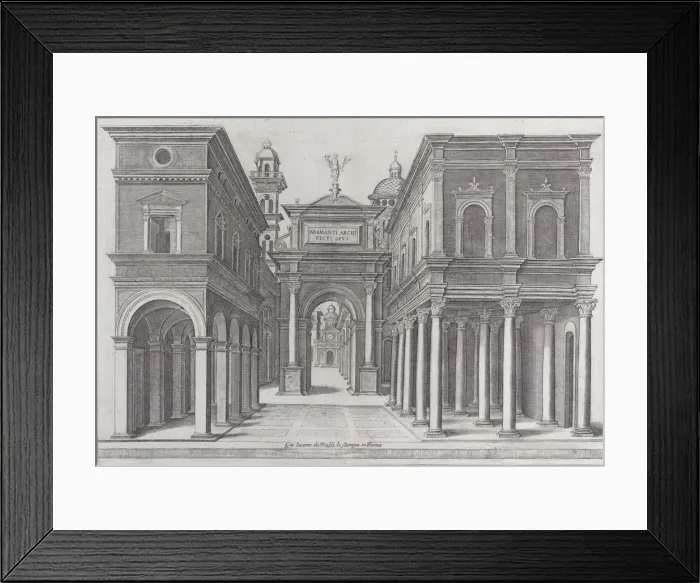 Framed Print : A street with buildings, colonnades and an arch, 1475-1510 Framed Print : A street with buildings, colonnades and an arch, 1475-1510