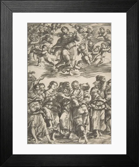 Framed Print : The Virgin at top center in clouds with clasped hands and right foot raised Framed Print : The Virgin at top center in clouds with clasped hands and right foot raised