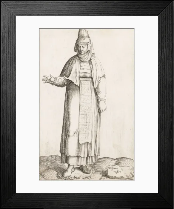 Framed Print : Costume Plate: Hispana Rustica (with label on rock), ca. 1557-58. Creator: Enea Vico Framed Print : Costume Plate: Hispana Rustica (with label on rock), ca. 1557-58. Creator: Enea Vico