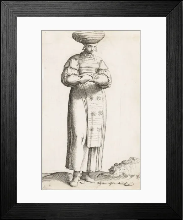 Framed Print : Costume Plate: Hispania Rustica mul. (with label on ground), ca. 1557-58 Framed Print : Costume Plate: Hispania Rustica mul. (with label on ground), ca. 1557-58