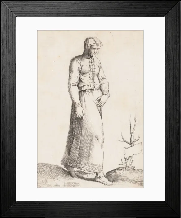 Framed Print : Costume Plate: Woman with Hooded Garment, ca. 1557-58. Creator: Enea Vico Framed Print : Costume Plate: Woman with Hooded Garment, ca. 1557-58. Creator: Enea Vico
