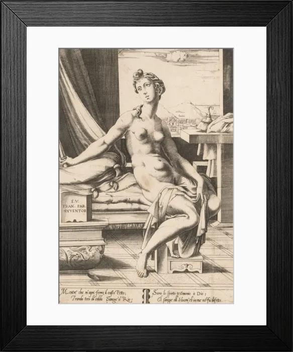 Framed Print : Lucretia Preparing to Kill Herself, ca. 1542. Creator: Enea Vico Framed Print : Lucretia Preparing to Kill Herself, ca. 1542. Creator: Enea Vico
