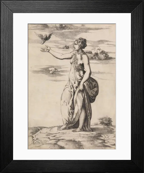 Framed Print : Proserpine Changing Aesculapius into an Owl, 1548. Creator: Enea Vico