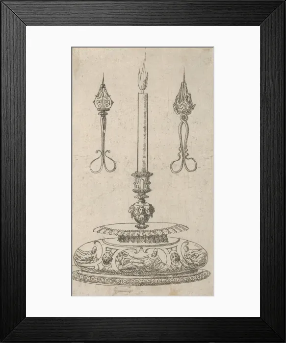Framed Print : Design for a Candlestick with Candle Wick Trimmers, 1560-70. Creator: Erasmus Hornick Framed Print : Design for a Candlestick with Candle Wick Trimmers, 1560-70. Creator: Erasmus Hornick