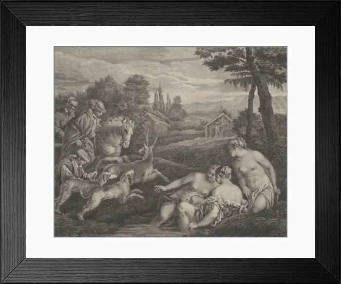 Framed Print : Diane et Acteon changeen Cerf, ca. 1742. Creator: Etienne Fessard